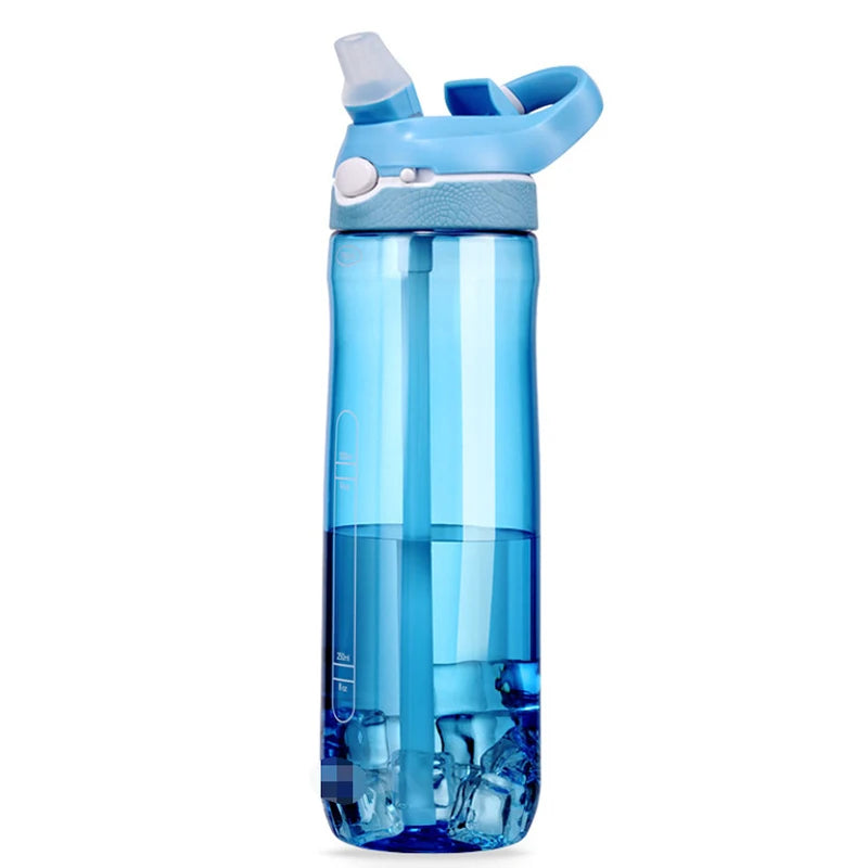 750ml Sports Water Bottle with straw For Camping Hiking Outdoor Plastic Transparent BPA Free Bottle For Men Drinkware