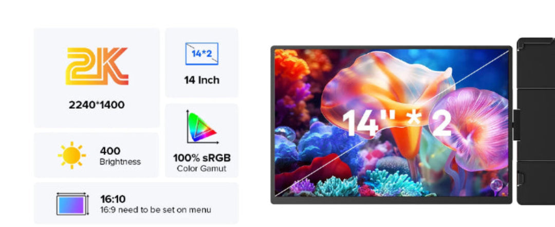 UPERFECT 14" 2K Dual Monitor